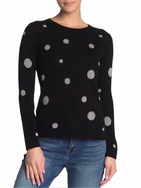 QUINN 100% Cashmere Polka Dot Designer Crewneck Very Soft Small/Medium